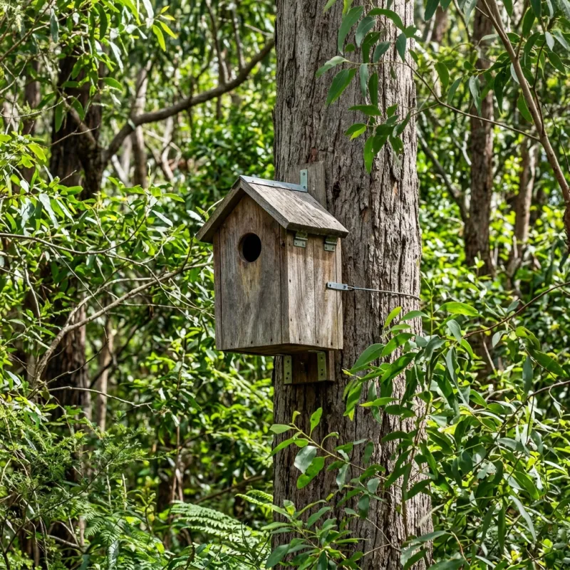 Animal nesting box installed as a humane alternative to a Freshwater Creek roof cavity
